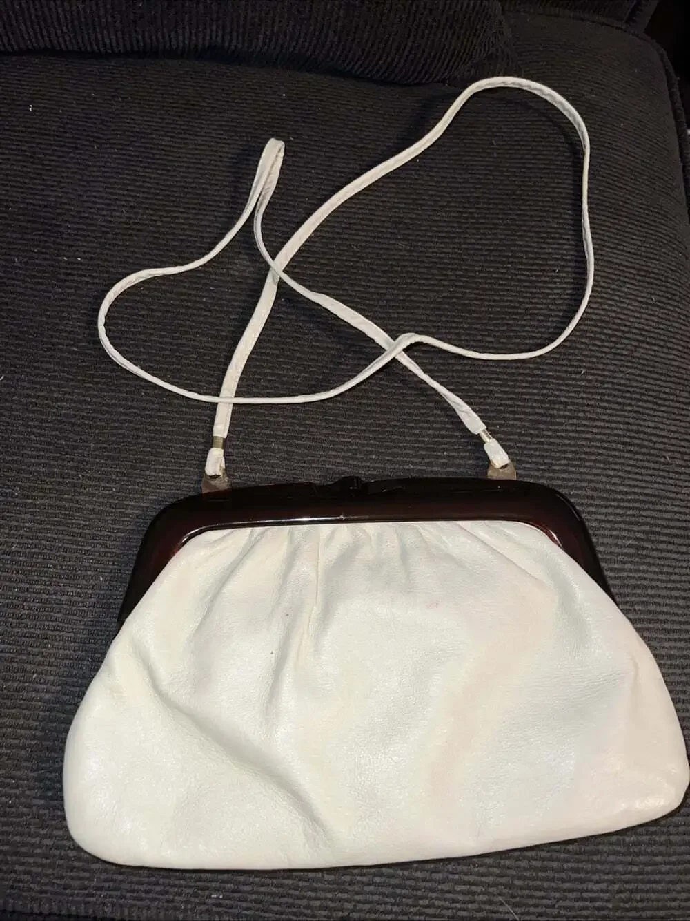 Espressly 4 Macy’s Clutch Italian Genuine White Leather Straps Vintage 70-80’s